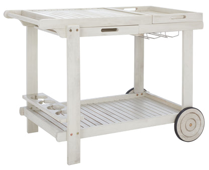 SAFAVIEH Outdoor Collection Orland White Washed Acacia Wood Slatted Tea Trolley
