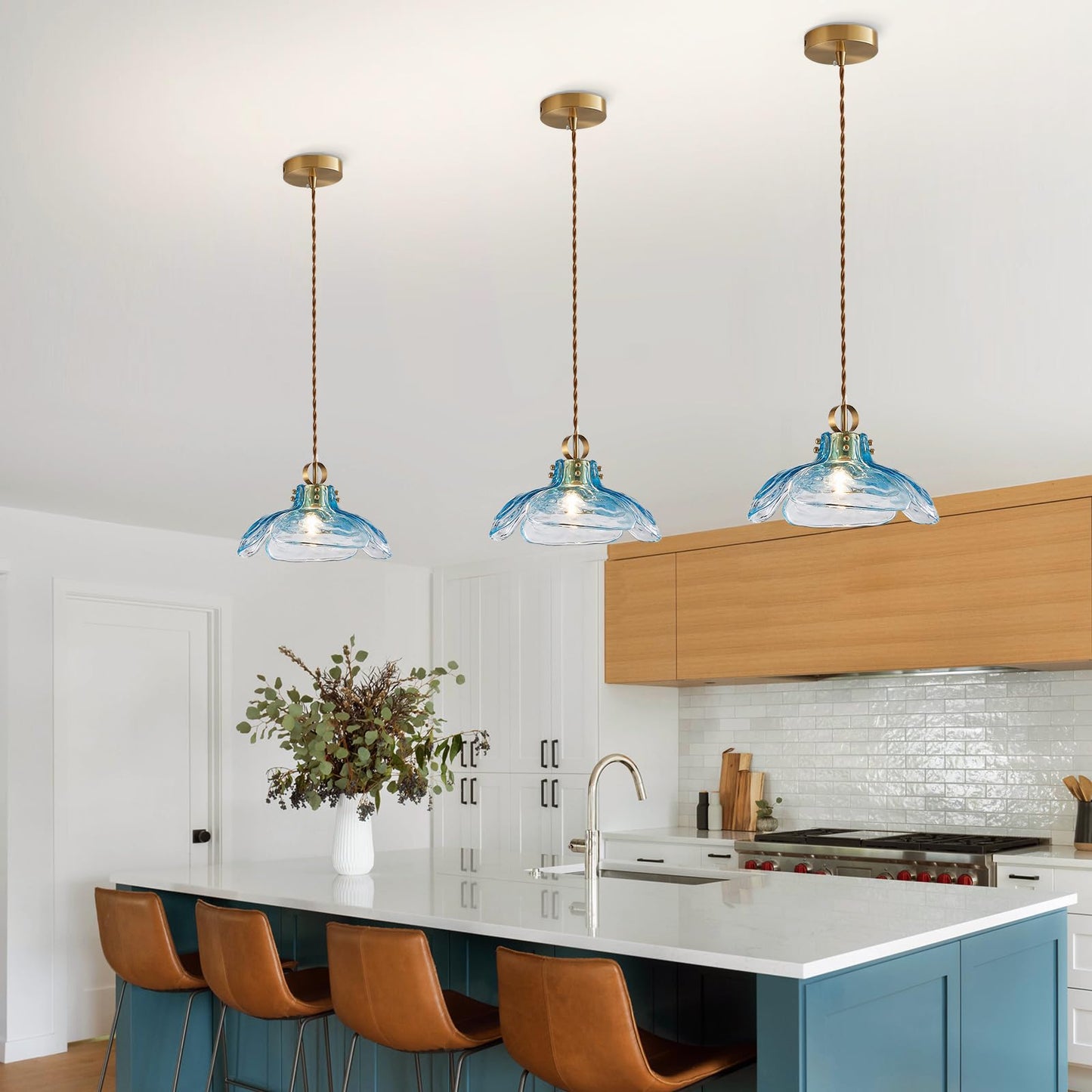 DLCL Pendant Light Fixtures 12.99" D, Glass Hanging Pendant Lights, Pendant Lighting for Kitchen Island Living Room Hallway Bedroom, 1-Light E26 Base, Blue