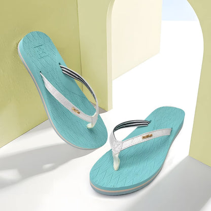 KuaiLu Womens Fashion Flip Flops Ladies Lightweight Summer Beach Yoga Mat Thong Sandals with Comfortable Arch Support Blue White Size 11