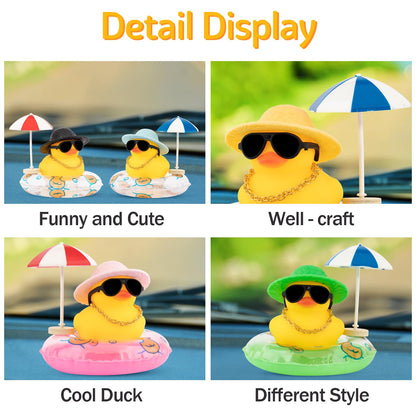 wonuu Rubber Duck Car Ornaments Dashboard Decorations for Cute Accessories with Straw Hat Necklace Sun Umbrella and Sunglasses, Blue