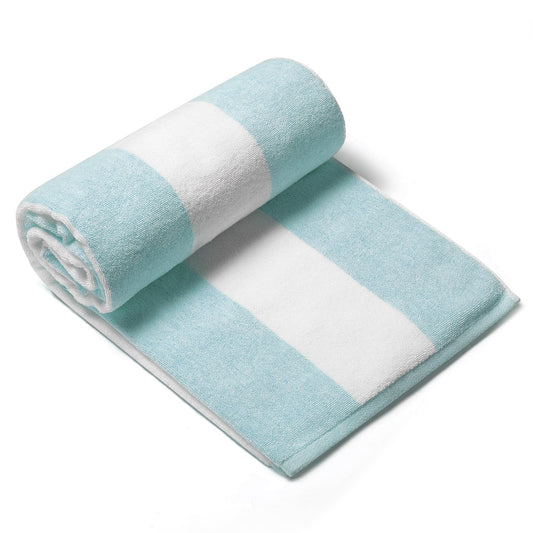 CLOWOOD Plush Oversized Beach Towel - Cotton 40 x 70 Inch Large Thick Aqua Striped Cabana Pool Swimming Towel