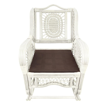 Malibu Lounge Rocking Chair ECO Handmade Natural Wicker Rattan White Color with Cream Cushion, Indoor ONLY