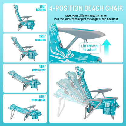 #WEJOY Beach Chair for Adults, Reclining Adjustable Position,Lay Flat Lightweight Folding Portable Aluminum Chair with Backpack Straps,Padded headrest, Heavy Duty 400 lbs Lawn Chair for Beach, 2 Pack