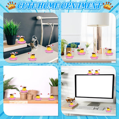 Rubber Duck Car Decorations with Pink Sun Hat, Umbrella & Sunglasses, Funny Dashboard Accessories for Cars, DIY Cute Duck Ornaments with Squeak Sound