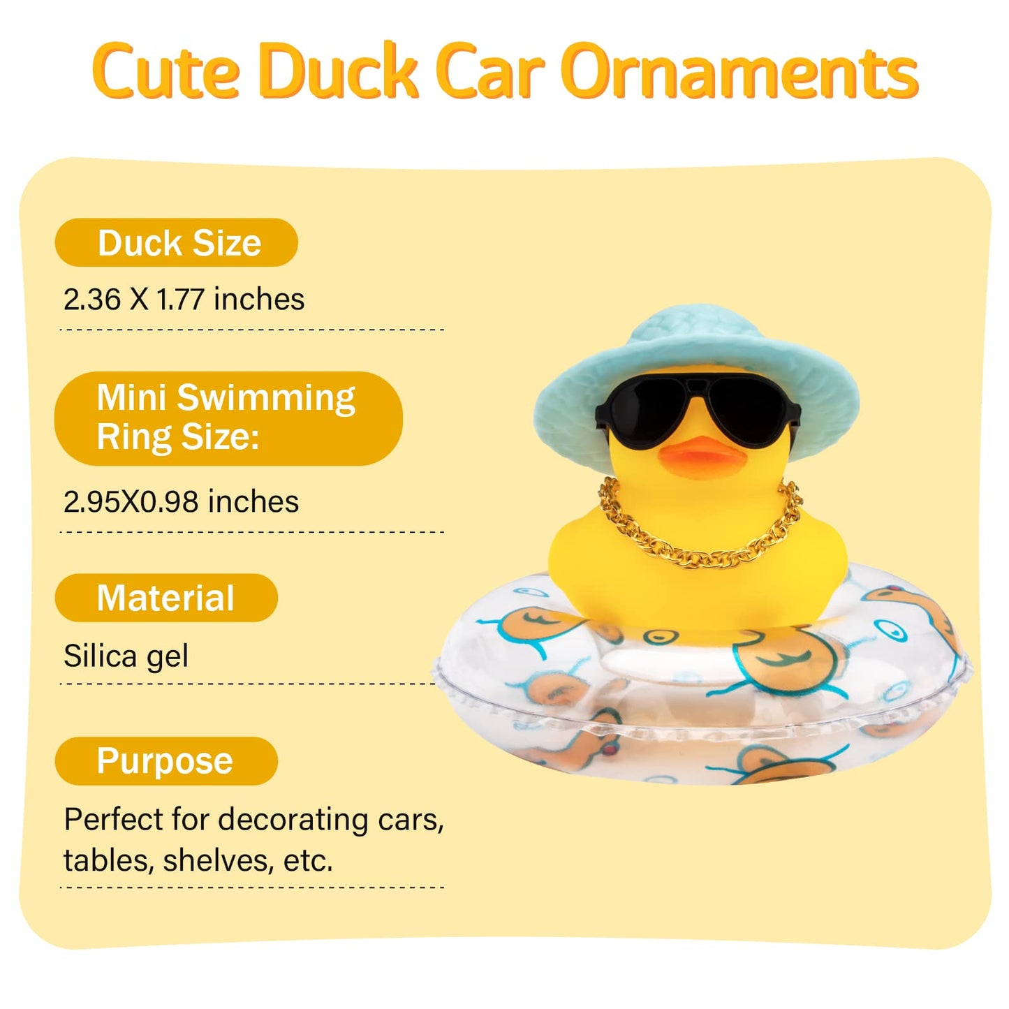 wonuu Car Rubber Duck Car Duck Decoration Dashboard Car Ornament for Car Dashboard Decoration Accessories with Mini Bachelor Cap Necklace and Sunglasses