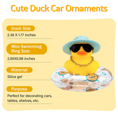wonuu Car Rubber Duck Car Duck Decoration Dashboard Car Ornament for Car Dashboard Decoration Accessories with Mini Bachelor Cap Necklace and Sunglasses
