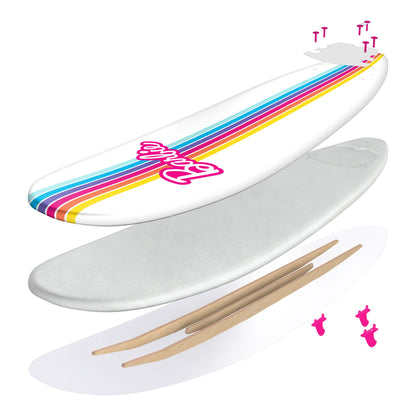 Barbie™ Signature 8ft Surfboard by Wavestorm | Graphic top Deck with high Density Slick Bottom | for Kids and Adults |Foam Construction with Accessories | Leg Leash and Fin Set Included,White