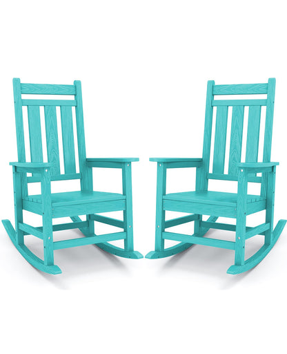 KINGYES Outdoor Rocking Chair Set of 2, All-Weather Patio Rocking Chairs for Porch, HDPE Rocking Outdoor Chairs with High Back for Adult, Heavy Duty Outdoor Patio Rockers for Garden, Lawn, Aruba