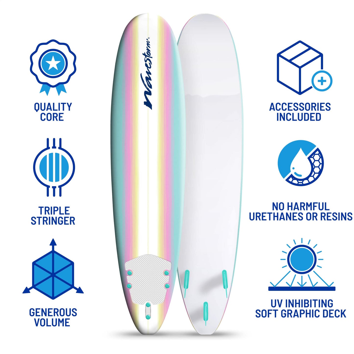 WAVESTORM Classic Soft Top Foam 8ft Surfboard Surfboard for Beginners and All Surfing Levels Complete Board Set Including Accessories Leash and Fins,Burst,8 Feet x 22.5 Inch x 3.25 Inch