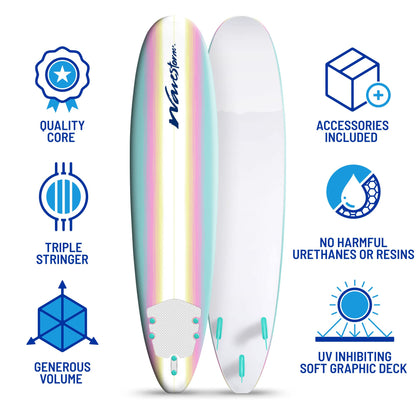 WAVESTORM Classic Soft Top Foam 8ft Surfboard Surfboard for Beginners and All Surfing Levels Complete Board Set Including Accessories Leash and Fins,Burst,8 Feet x 22.5 Inch x 3.25 Inch