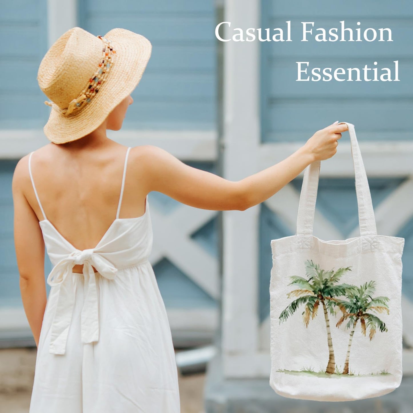 LADOCK Tropical Palm Tree Tote Bag, Summer Coastal Beach Canvas Tote Bags for Women, Beach Lover Gifts for Women, Coastal Tropical Botanical Reusable Grocery Shopping Bags