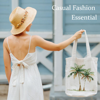 LADOCK Tropical Palm Tree Tote Bag, Summer Coastal Beach Canvas Tote Bags for Women, Beach Lover Gifts for Women, Coastal Tropical Botanical Reusable Grocery Shopping Bags
