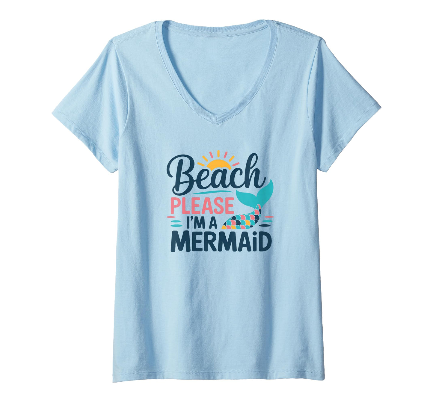 Women's Beach Please Mermaid Aesthetic V-Neck T-Shirt