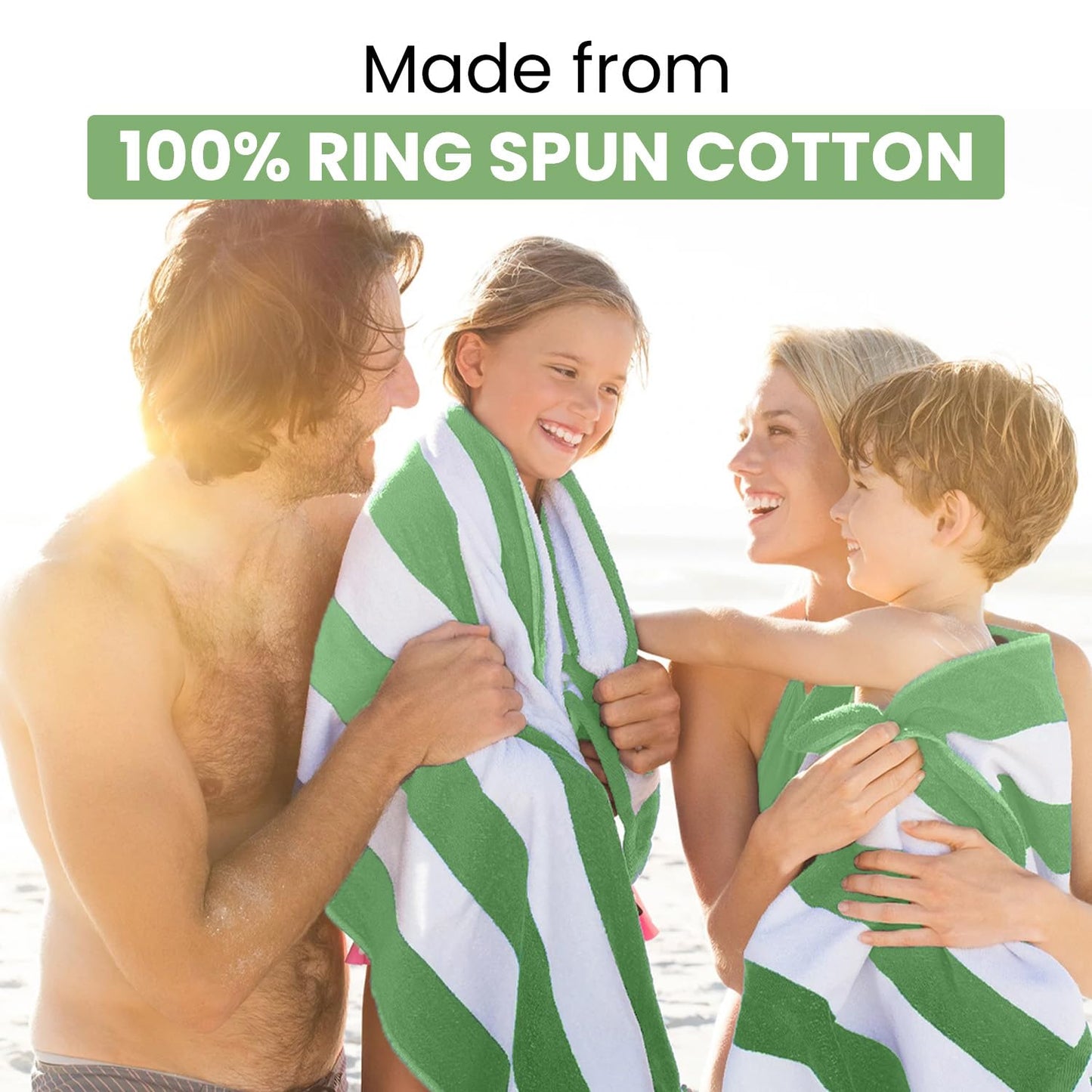 Green Cabana Stripe Extra Large Bulk Beach Towels 33x70 (24 Pack) - 100% Soft Ringspun Cotton Pool Towels Bulk - 2 Dozen Wholesale Beach Towels - Highly Absorbent Large Towels for Hotels, and Resorts