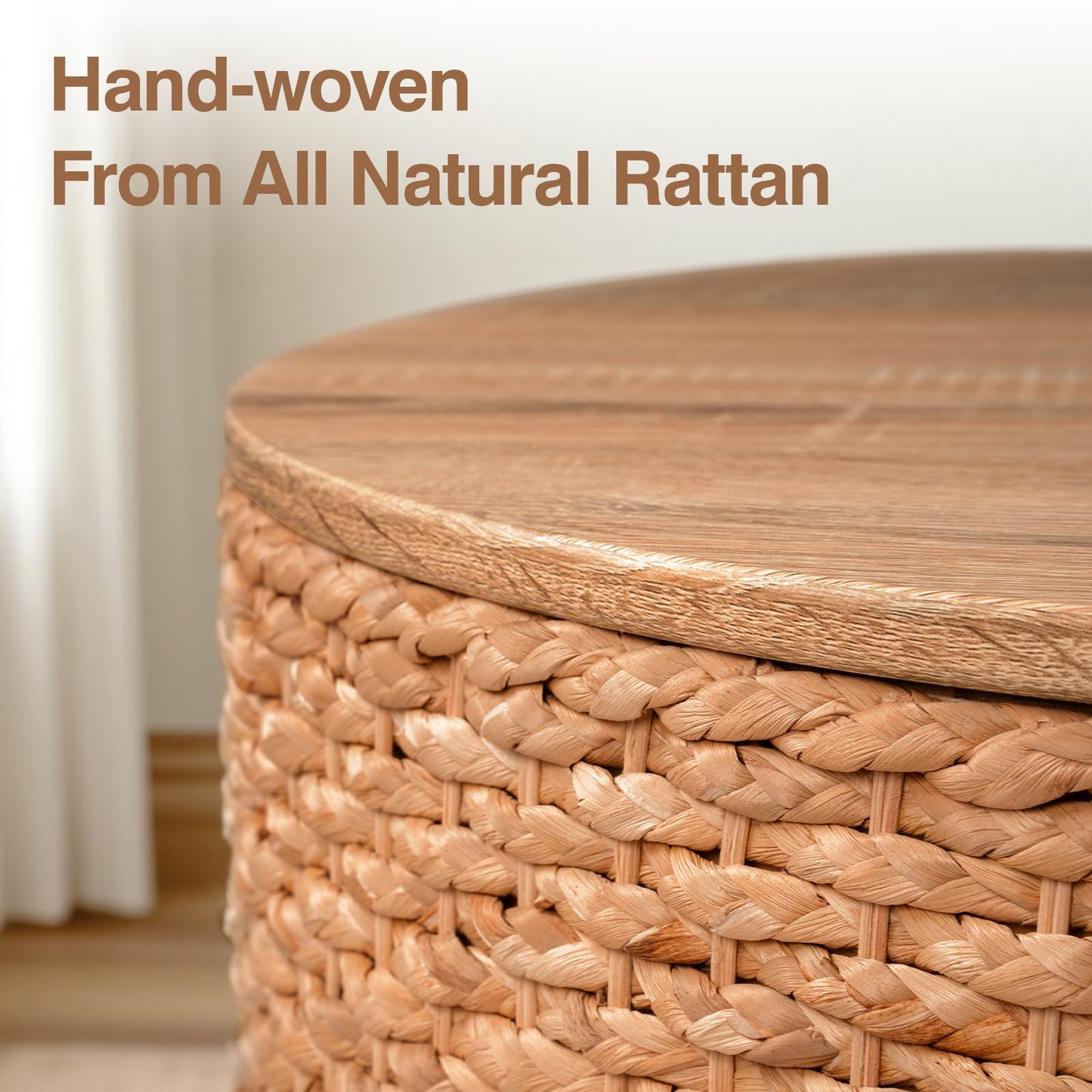 Giofanzo Round Nesting Coffee Table Set of 2 with Storage - Handwoven Wicker Rattan Ottoman Style, Boho Coastal Coffee Tables for Living Room, Rattan Coffee Table with Cover & Soild Wood Frame