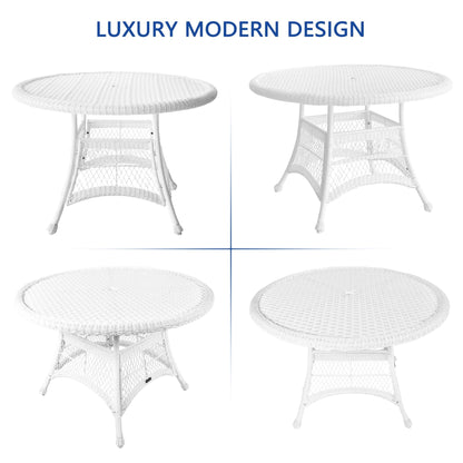 Jeco 5 Piece Wicker Outdoor Dining Set, White
