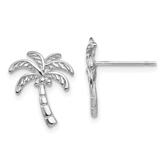 14k White Gold Palm Tree Stud Earrings for Women, Tropical Beach Inspired Design with Island Vibes, Summer Vacation Jewelry, Lightweight Coastal Style Studs, Ocean and Nature Fashion Accessory