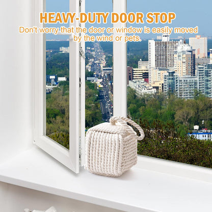 Pomeat Decorative Nautical Door Stop, Sailors Knot Rope Stopper, Weighted Heavy Doorstop for Bedroom & Living Room, Window Wedge & Bookend - 5.2 inch (White)