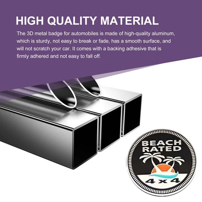 Beach Badge Rated Car Emblem, 3D Round Emblem Decals, 4 x 4 Car Badge Decals Stickers, Automotive Exterior Accessories, Compatible with Jeep Wrangler Vehicles Trucks SUV