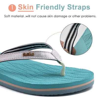 KuaiLu Womens Fashion Flip Flops Ladies Lightweight Summer Beach Yoga Mat Thong Sandals with Comfortable Arch Support Blue White Size 11