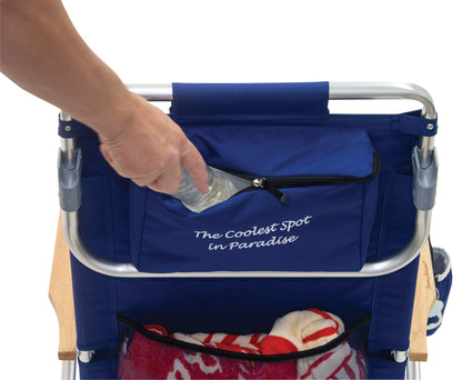 Tommy Bahama 2-Pack 5-Position Classic Lay Flat Backpack Beach Chair with Cooler and Cup Holder, Portable Folding Beach Chair for Tanning, Navy