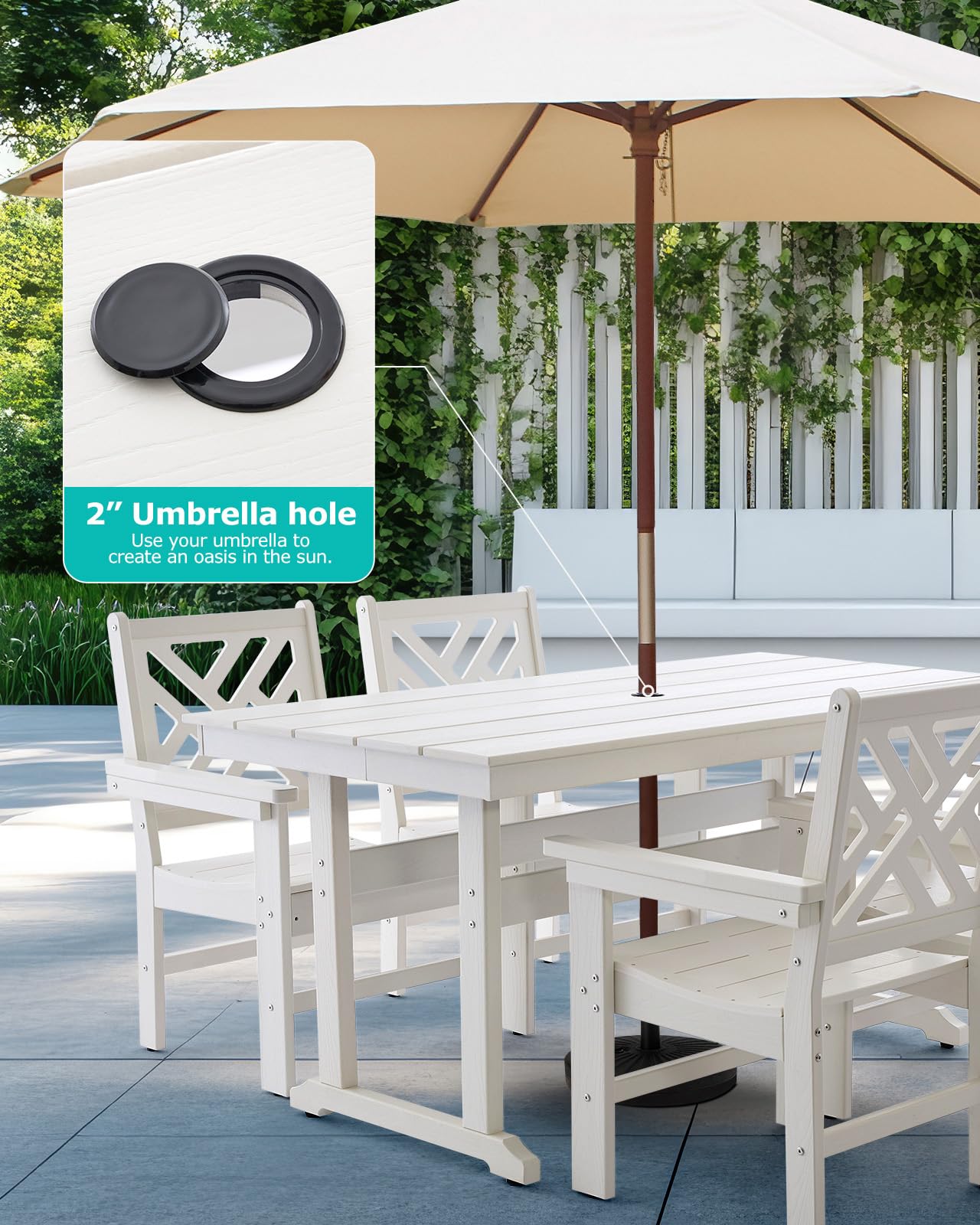 AXMOLM 5 Piece HDPE Outdoor Dining Set for 4, Patio Dining Furniture Set with Umbrella Hole, Outdoor Table and Chairs for Garden, Poolside, Backyard, Deck