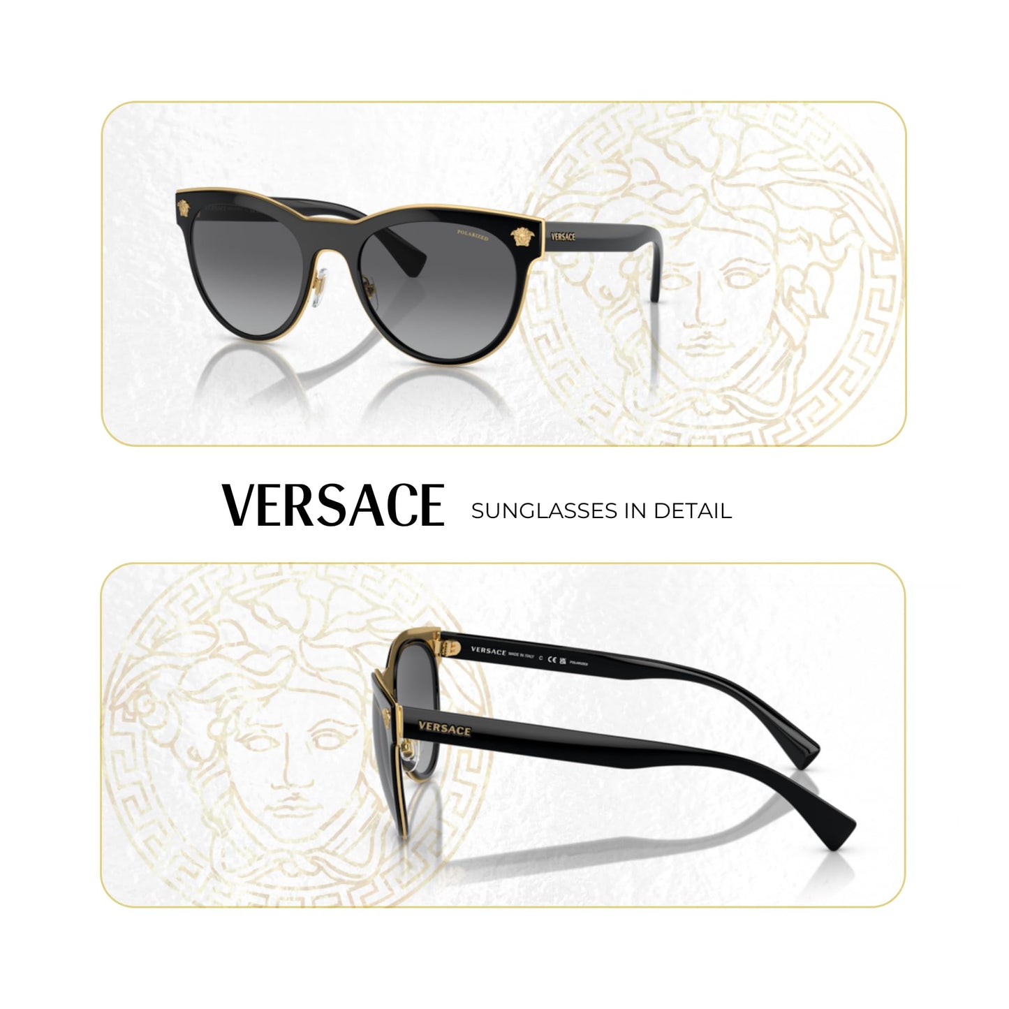 Versace VE2198 MEDUSA CHARM 1002T3 54MM Black/Light Grey Gradient Grey Polarized Round Sunglasses For Women +BUNDLE with ACCESSORY EYEWEAR KIT