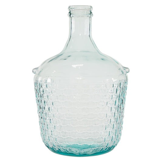 Deco 79 Recycled Glass Decorative Vase Spanish Bottle Centerpiece Vase with Bubble Texture, Flower Vase for Home Decoration 10" x 10" x 17", Blue