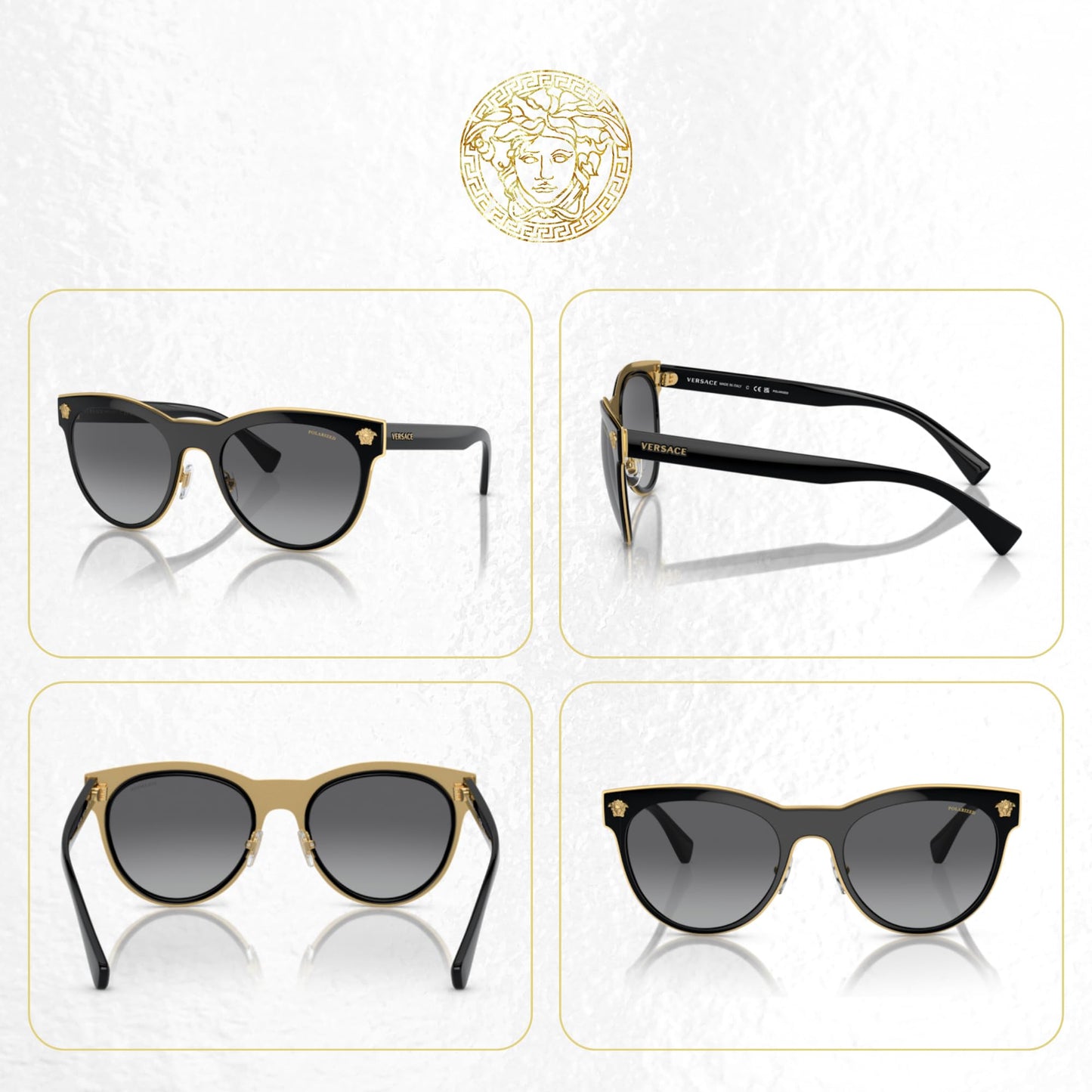 Versace VE2198 MEDUSA CHARM 1002T3 54MM Black/Light Grey Gradient Grey Polarized Round Sunglasses For Women +BUNDLE with ACCESSORY EYEWEAR KIT