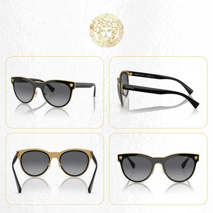 Versace VE2198 MEDUSA CHARM 1002T3 54MM Black/Light Grey Gradient Grey Polarized Round Sunglasses For Women +BUNDLE with ACCESSORY EYEWEAR KIT