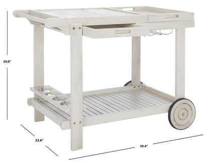 SAFAVIEH Outdoor Collection Orland White Washed Acacia Wood Slatted Tea Trolley