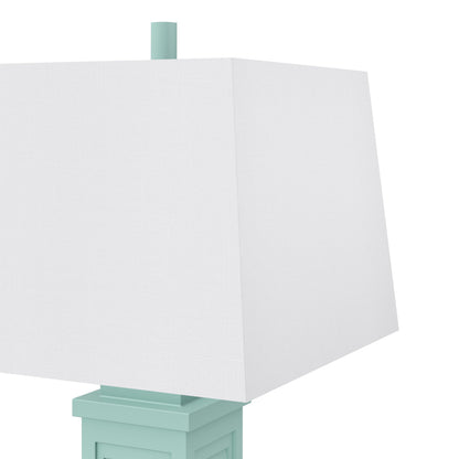 Lux Lighting Sea Horse Shutter 32” Teal Blue/Green Coastal Lamp with USB Charging Port (Set of 2) 3-Way Switch