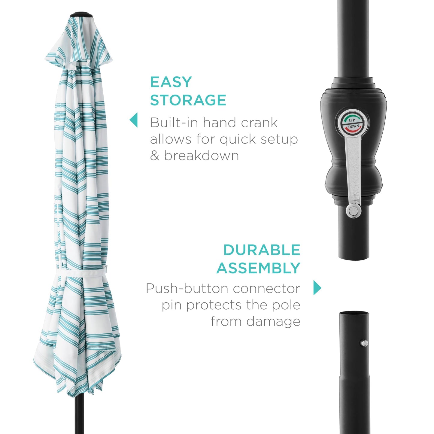 Best Choice Products 10ft Outdoor Steel Polyester Market Patio Umbrella w/Crank, Easy Push Button, Tilt, Table Compatible - Striped Sky Blue