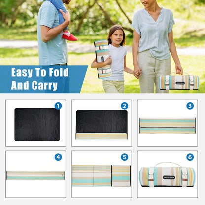 G GOOD GAIN Picnic Blanket Waterproof & Sand Proof,Beach Blanket Portable with Carry Strap, XL Large Foldable Picnic Rug Machine Washable for Camping Party,Wet Grass,Kids Playground.(Pineapple Yellow)