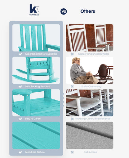 KINGYES Outdoor Rocking Chair Set of 2, All-Weather Patio Rocking Chairs for Porch, HDPE Rocking Outdoor Chairs with High Back for Adult, Heavy Duty Outdoor Patio Rockers for Garden, Lawn, Aruba