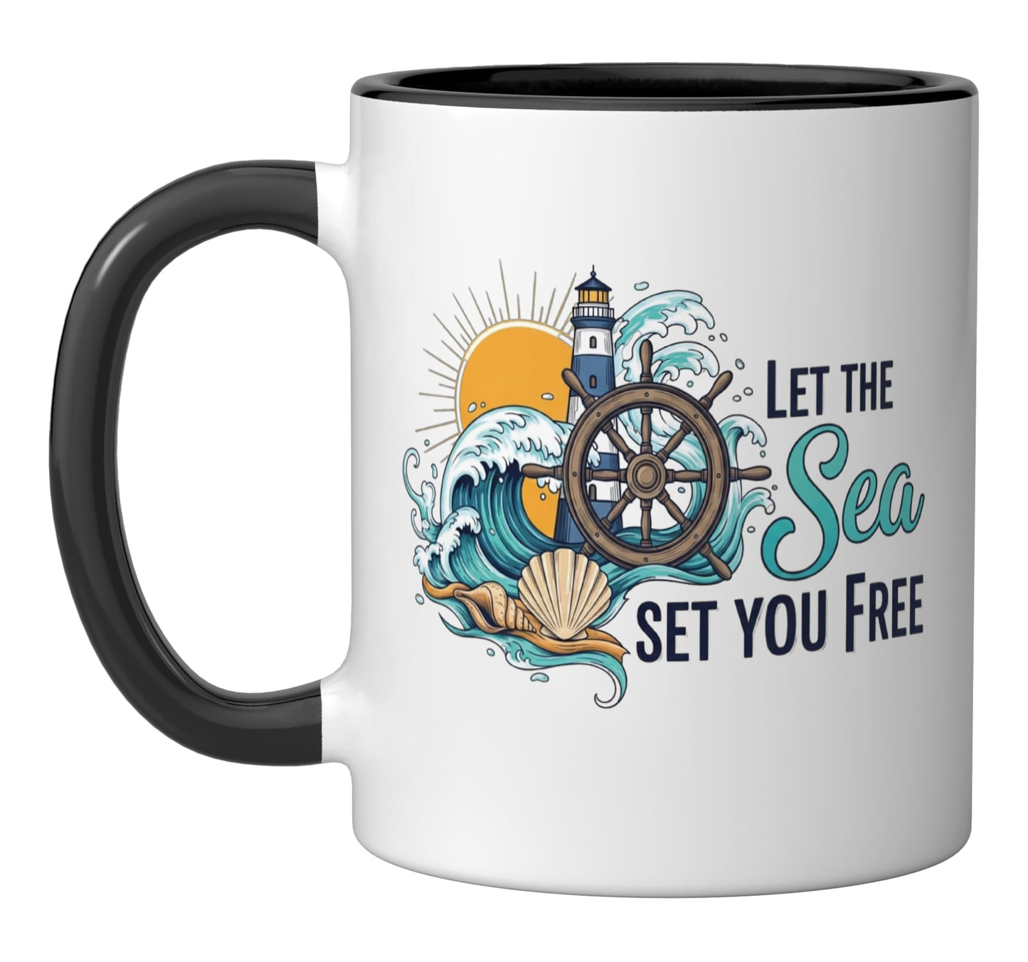Let The Sea Set You Free Ceramic Mug, Black/White