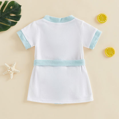 Motlapol Toddler Baby Boy Girl Swimsuit Cover Up Short Sleeve Color Block Belted Terry Cloth Poncho Infant Pool Beach Towel (Blue, 6-12 Months)