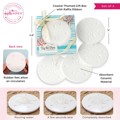 Kate Aspen Absorbent Sand Dollar Drink Coasters Set of 4– Coastal Decor, Nautical Home Decorations, Housewarming Gift, & Beach Themed Coasters for Drinks