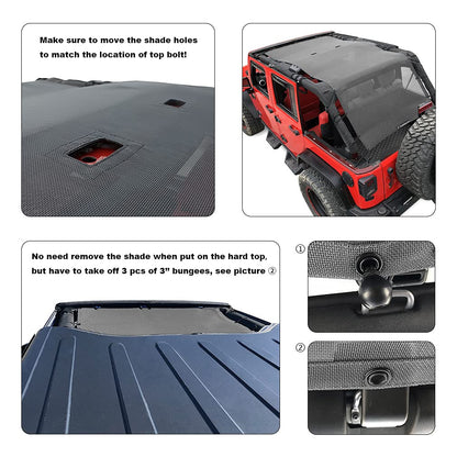 Shadeidea JK Sun Shade Top Compatible with Jeep Wrangler JKU Top Sunshade Soft Mesh Roof Cover (2007-2018)- Wind Noise UV Blocker -10 Year Warranty -4 Door -Gray -Front&Rear&Back (Full Length)