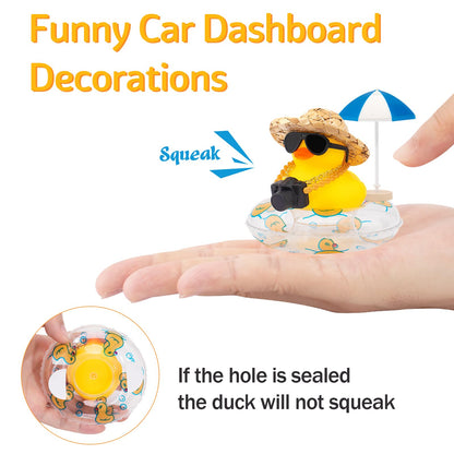 wonuu Car Rubber Ducks, Dashboard Decorations Swimming Duck for Car Ornament Accessories with Straw Hat, Glasses, Sunglasses, Sun Umbrella, Swim Ring, Mini Camera Dolphin Ring Yellow