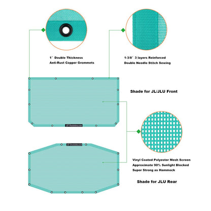 Shadeidea Sun Shade Top for Jeep Wrangler JL Unlimited (2018-2023) 4 Door Front and Rear 2 piece-Tiff Blue Mesh Screen Sunshade JLU Top Cover UV Blocker with Grab Bag- 10 Year Warranty