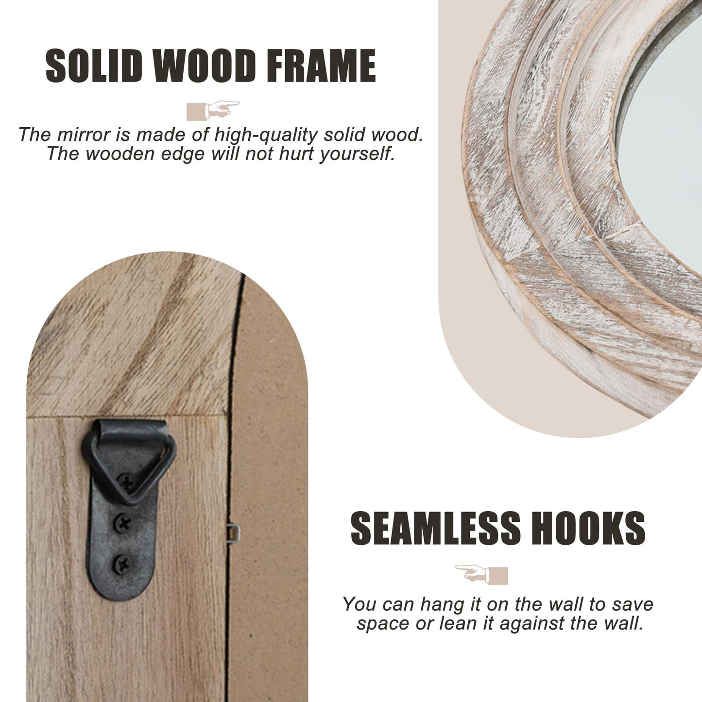 Trvone Arched Full Length Mirror - Solid Wood Frame Floor Mirror with Back Hooks for Vertical Hanging in Bedroom or Living Room (65"x22", Weathering White)