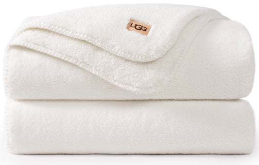 UGG Whitecap Plush Throw Blanket Fleece Soft Fuzzy Throw Blankets for Couch or Bed, Home Decor, Winter Blanket, Machine Washable, 50-inch x 70-inch, White Snow