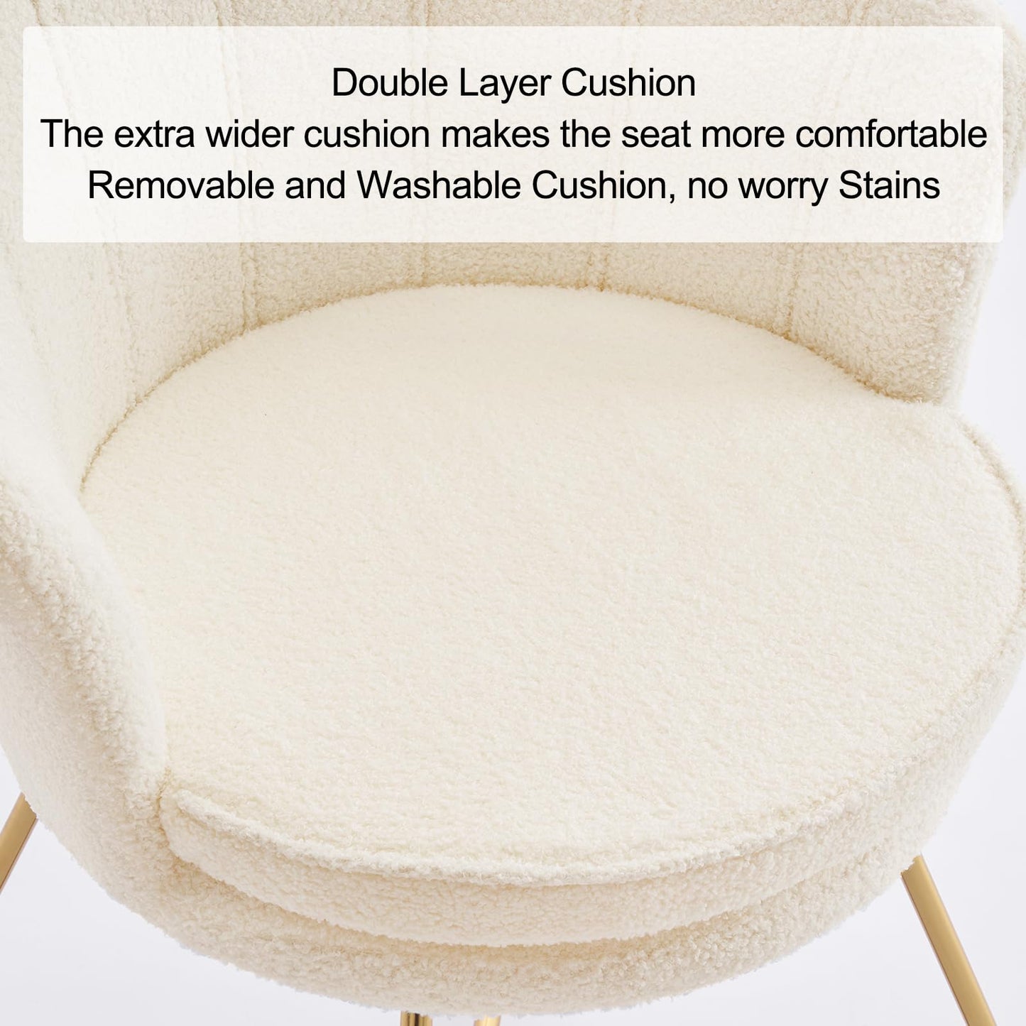 Furnimart Vanity Chair with Back, Shell Accent Chair for Living Room, Criss Cross Chair with Gold Legs, Makeup Chair for Bedroom Desk Chair no Wheels, Faux Fur White