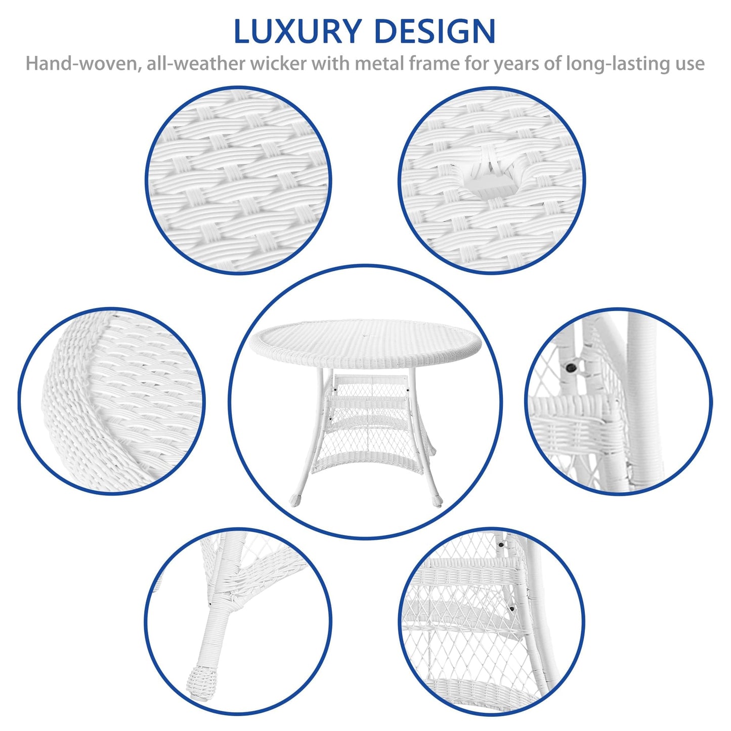 Jeco 5 Piece Wicker Outdoor Dining Set, White