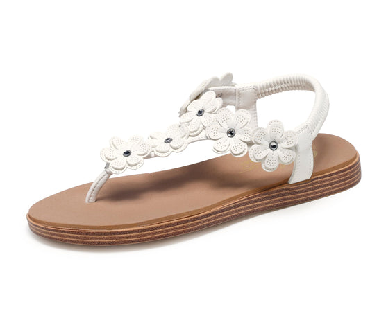 Skechers Women's SUMMER COVE - BEACH BLOOM, Flower Rhinestone Slingback, Off White, 11M