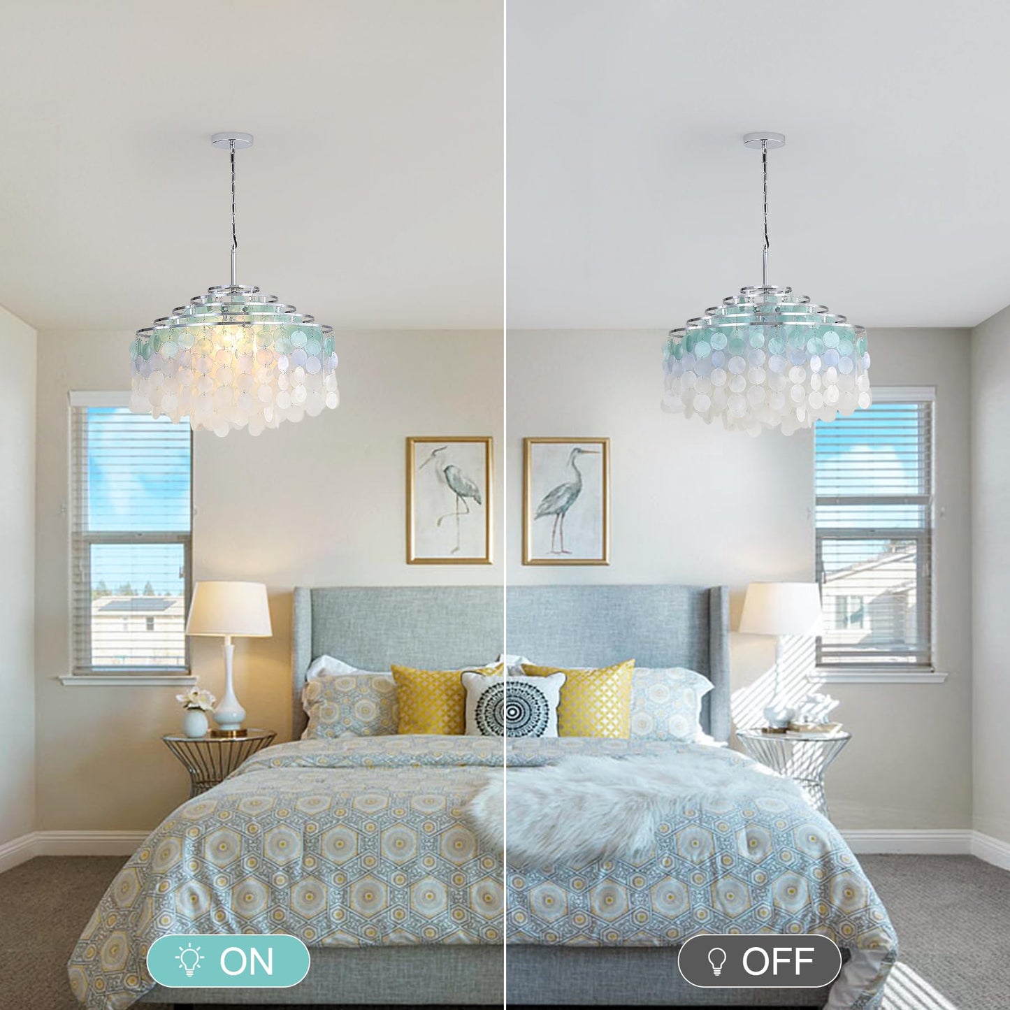 TRIBILLION 24" Capiz Shell Chandelier Dining Room Chandeliers Bathroom Pendant Light 6 Light Coastal Ceiling Hanging Light for Kitchen, Living Room,Bathroom and Bedroom,Bulbs Included