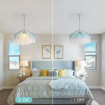 TRIBILLION 24" Capiz Shell Chandelier Dining Room Chandeliers Bathroom Pendant Light 6 Light Coastal Ceiling Hanging Light for Kitchen, Living Room,Bathroom and Bedroom,Bulbs Included