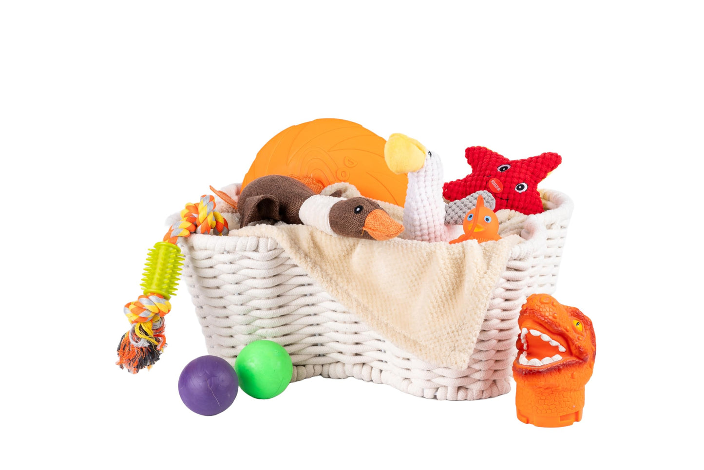 OtterPets Dog Toy Basket, Handmade Dog Toy Bin, Bone Shaped Pet Organizer, Cat Storage Box (Cotton Rope, 17x13in)