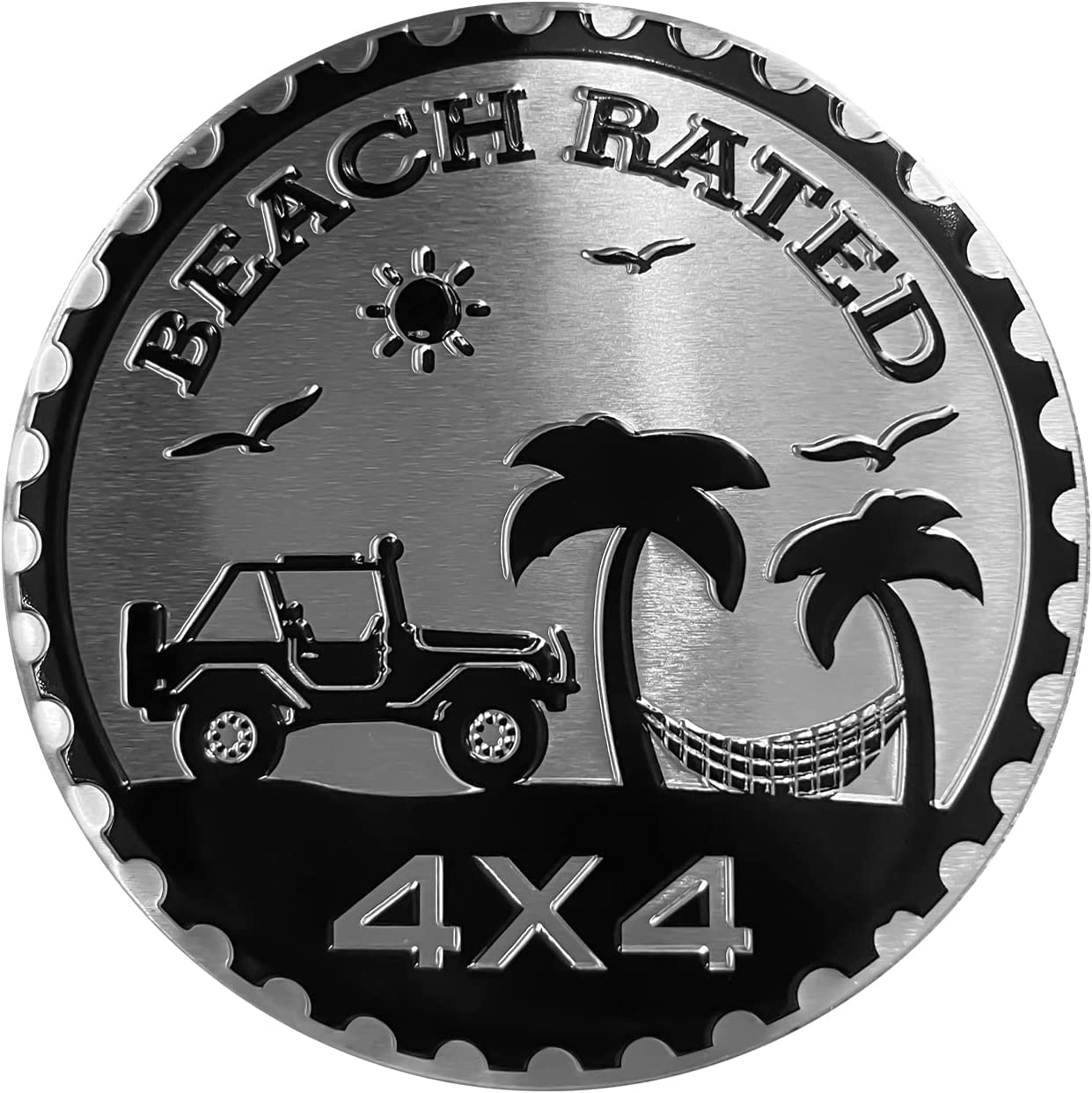 Beach Badge Rated Car Emblem, 4 x 4 Metal Automotive Badge 3D Metal Car Badges Emblems Round Emblem Decals Badge Decals Stickers Compatible with Jeep Wrangler Vehicles Trucks SUV